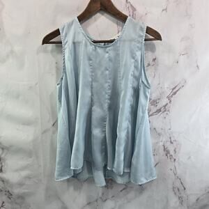Anthropologie Top Womens Small Light Blue Tank Satin Flared Swing Flared
